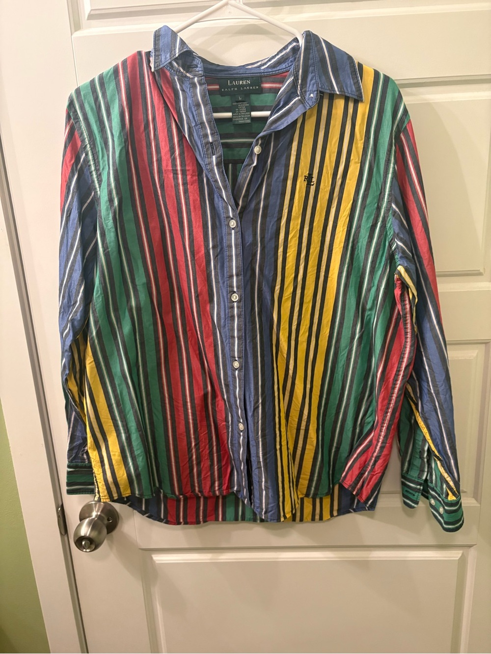 Vintage Ralph Lauren Red Green Blue Yellow Striped Button-Down Shirt